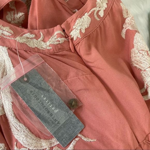 Anthropologie Pink Floral Embroidered Fringe Wrap Midi Dress Size 2P - Picture 15 of 16